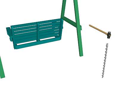 2 place wooden swing, hammering the anchors in