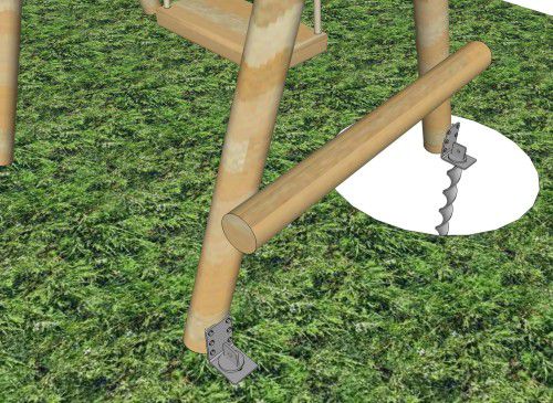 Wooden swing secured with JF type ground anchors